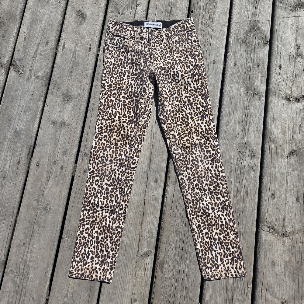 Girls Urban Star Leopard Print Skinny Jeans Size 8
